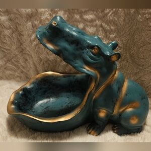 Teal and Gold Hippo Decorative Bowl